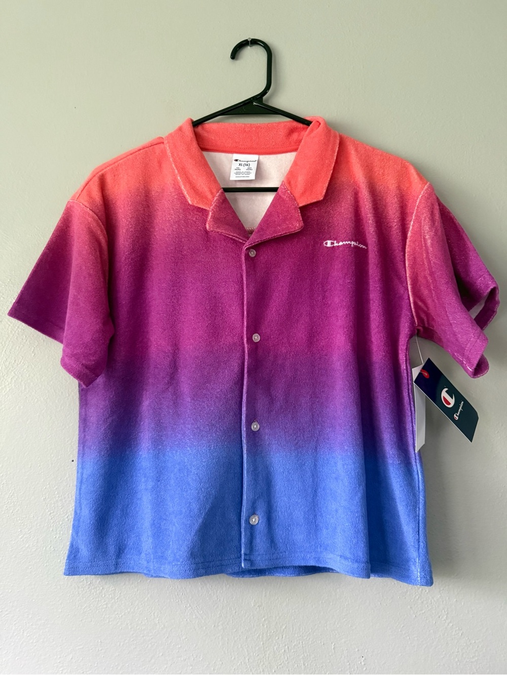 Champion Ombre Pink Purple to Blue Terry Button-Up Shirt